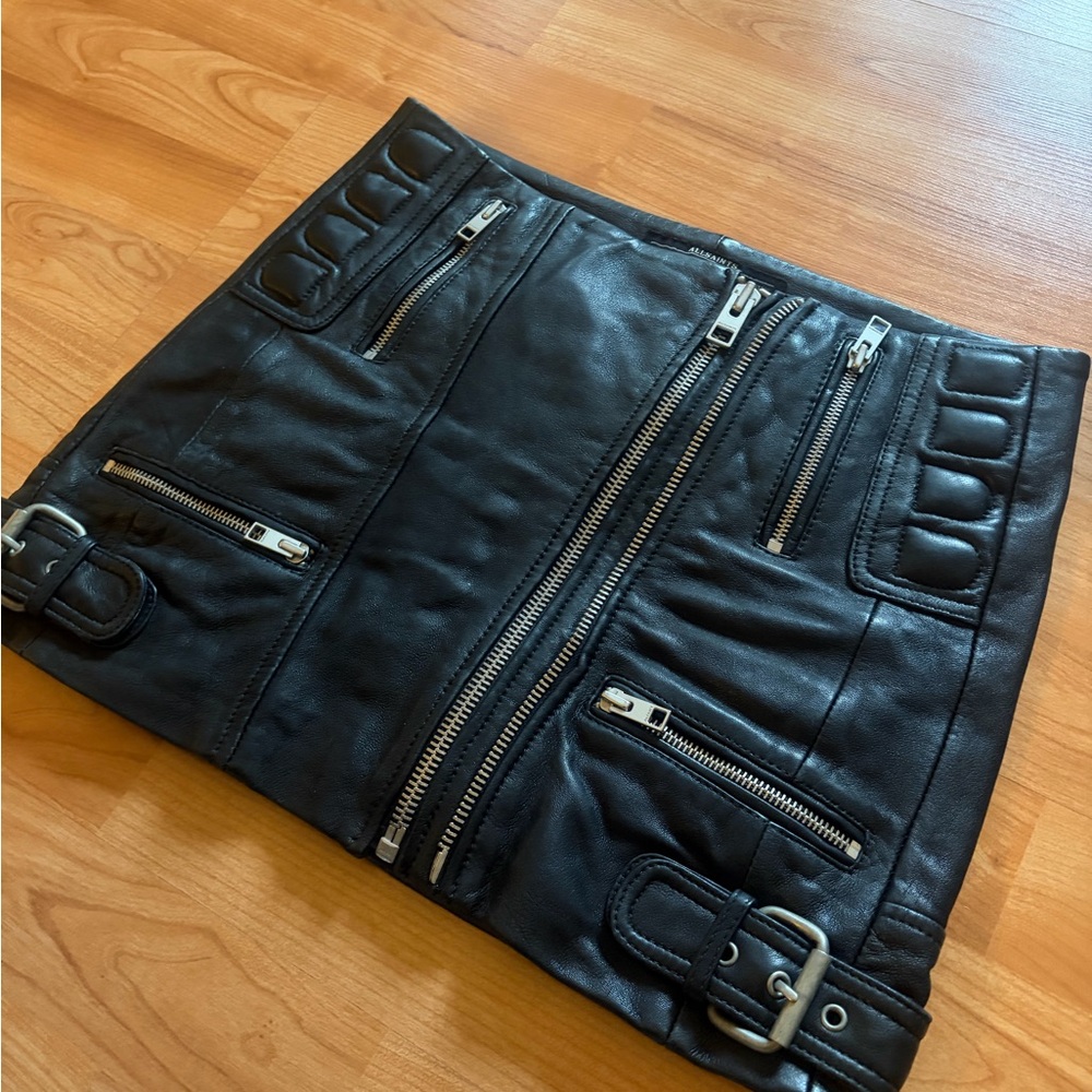 All Saints Alva Black Leather Biker Mini Skirt - Picture 2 of 15